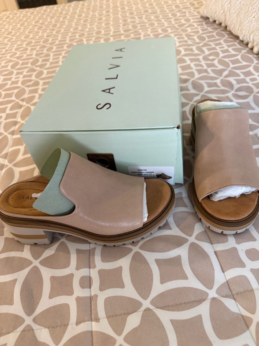 Beige Leather Slide Sandals for Women